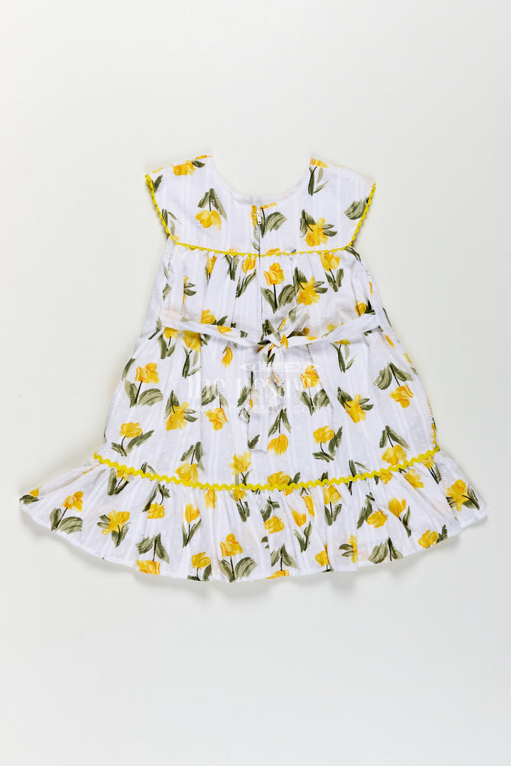 Girls Casual Cotton Frock for Infant with Yellow Floral Print and Ruffle Trim for Everyday Comfort