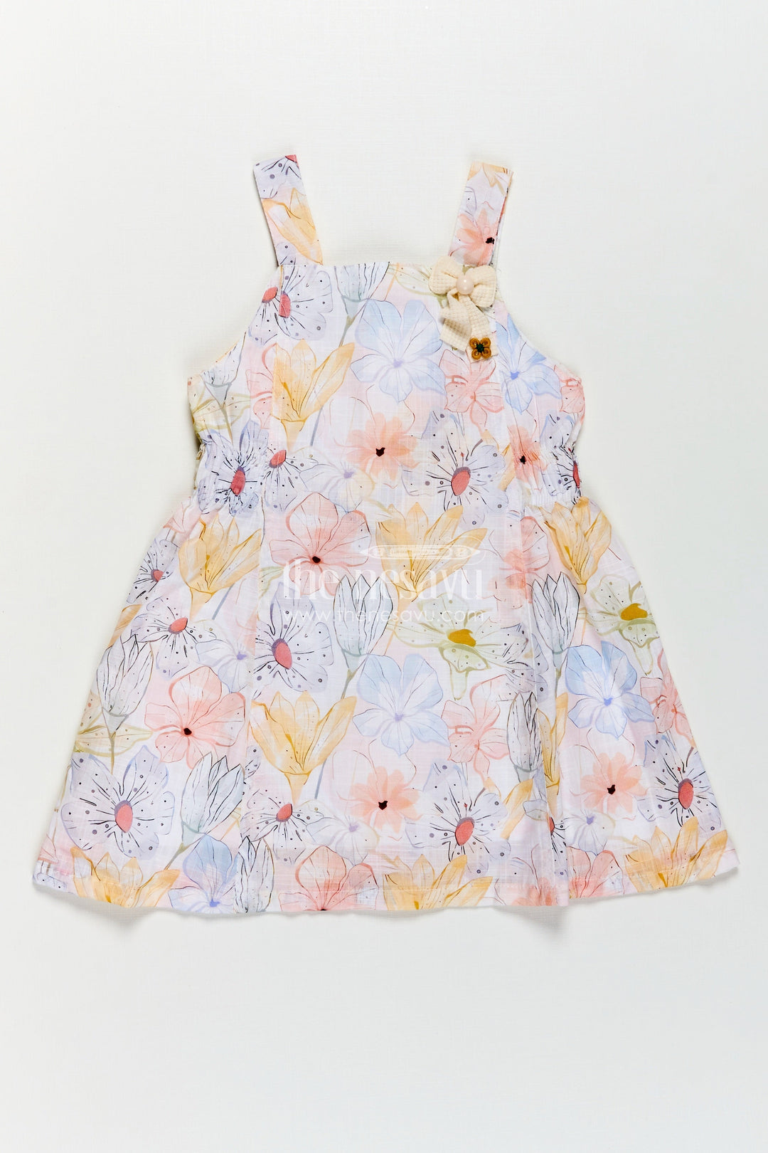 Girls Multi Color Frock in Cotton with Soft Digital Floral Print and Sleeveless Shoulder Straps for Summer Style