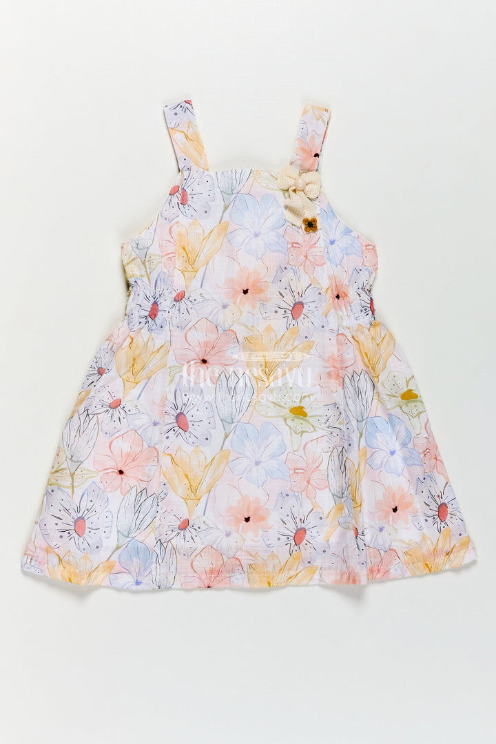 Girls Multi Color Frock in Cotton with Soft Digital Floral Print and Sleeveless Shoulder Straps for Summer Style