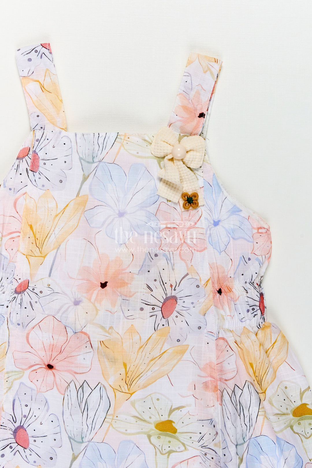 Girls Multi Color Frock in Cotton with Soft Digital Floral Print and Sleeveless Shoulder Straps for Summer Style