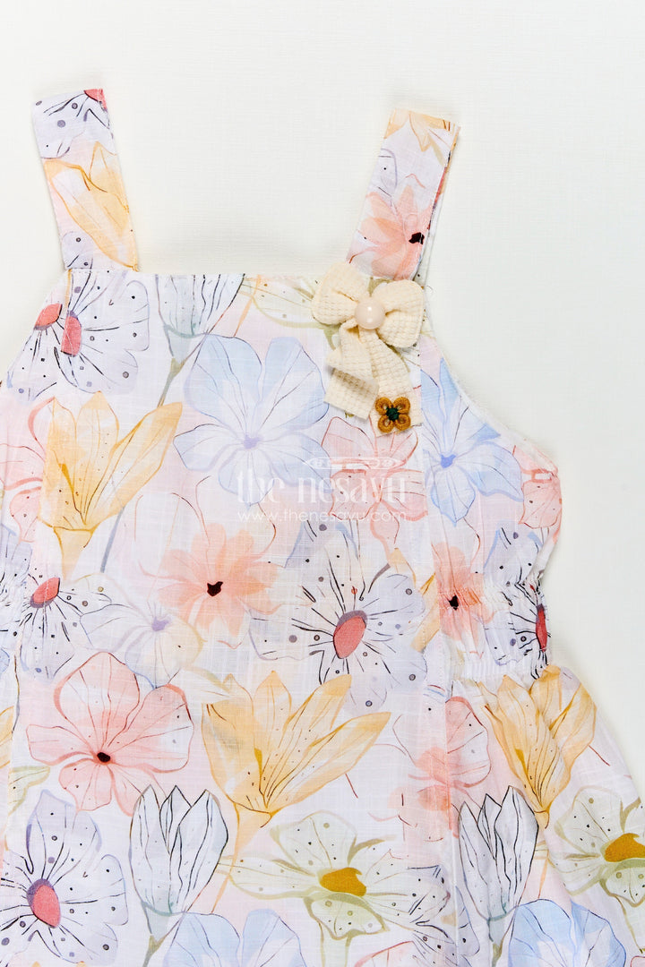 Girls Multi Color Frock in Cotton with Soft Digital Floral Print and Sleeveless Shoulder Straps for Summer Style