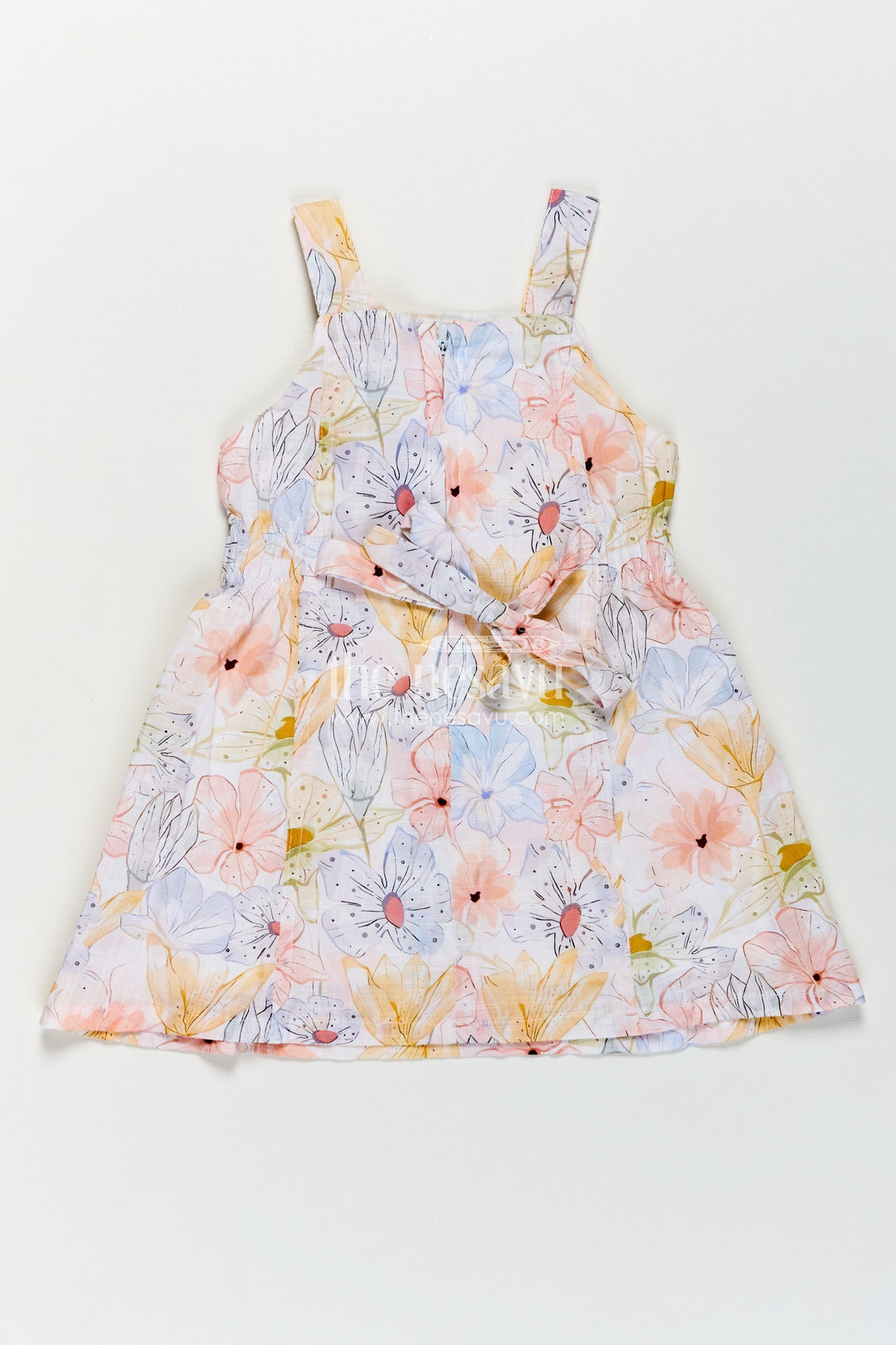 Girls Multi Color Frock in Cotton with Soft Digital Floral Print and Sleeveless Shoulder Straps for Summer Style