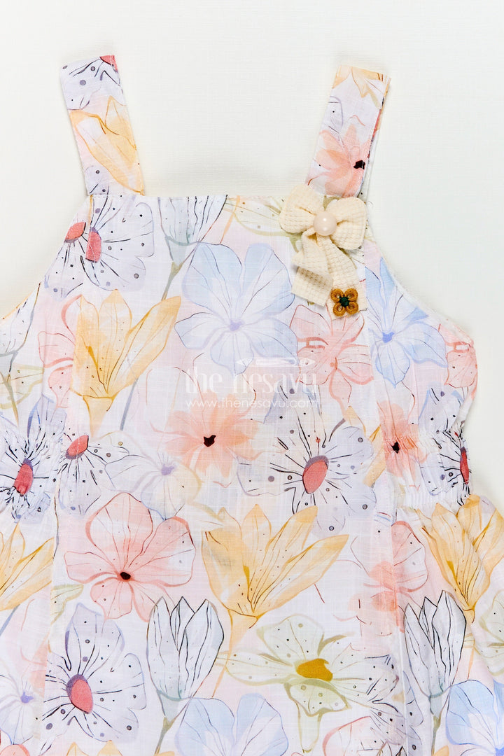 Girls Multi Color Frock in Cotton with Soft Digital Floral Print and Sleeveless Shoulder Straps for Summer Style