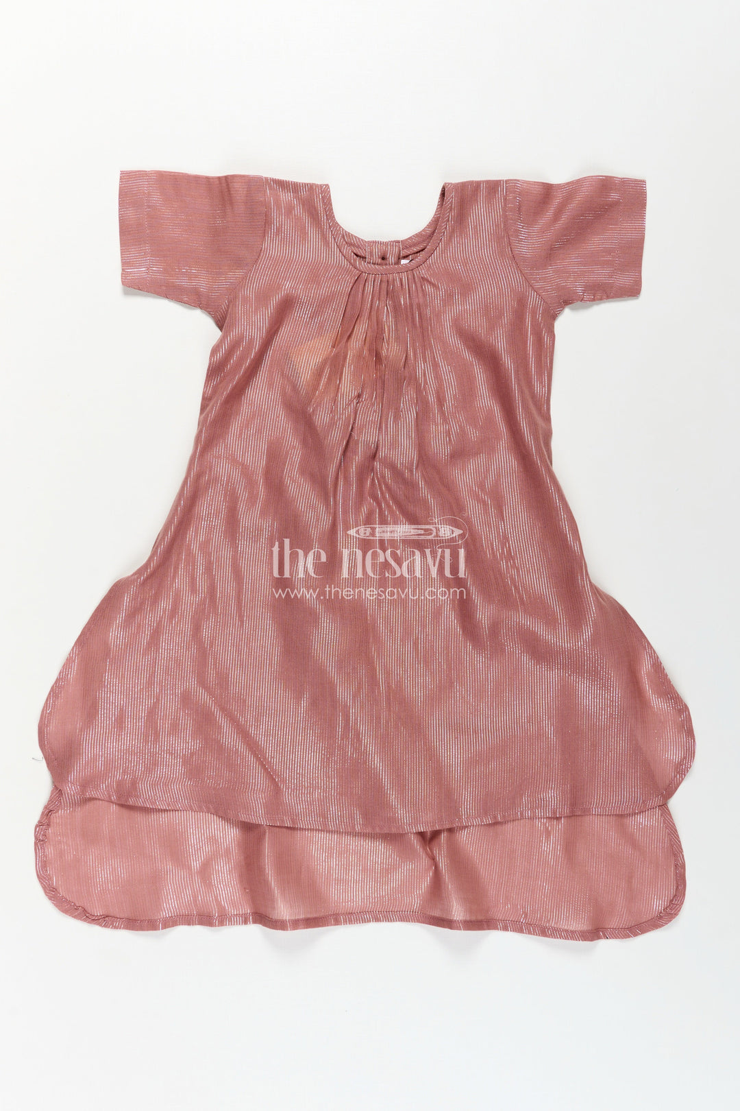 Girls Ethnic Long Frock in Shimmering Viscose Cotton with Subtle Pleats and High-Low Hem