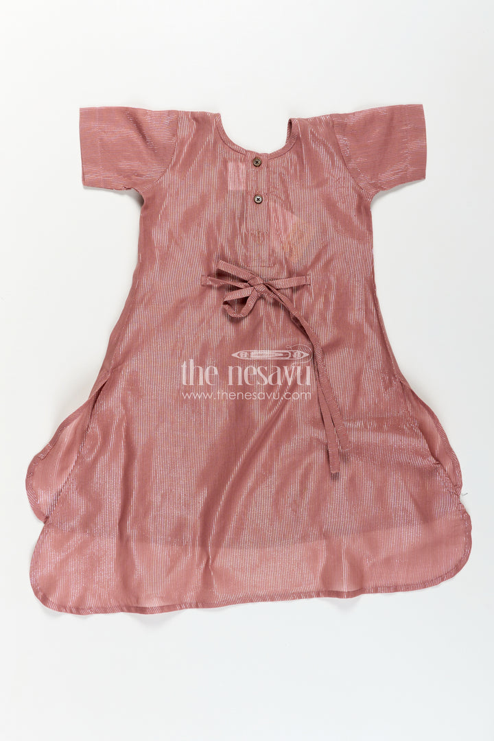 Girls Ethnic Long Frock in Shimmering Viscose Cotton with Subtle Pleats and High-Low Hem