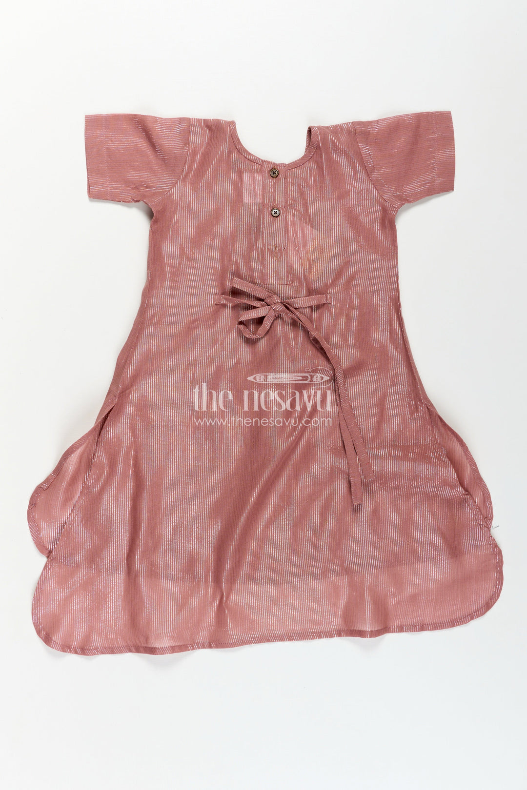 Girls Ethnic Long Frock in Shimmering Viscose Cotton with Subtle Pleats and High-Low Hem
