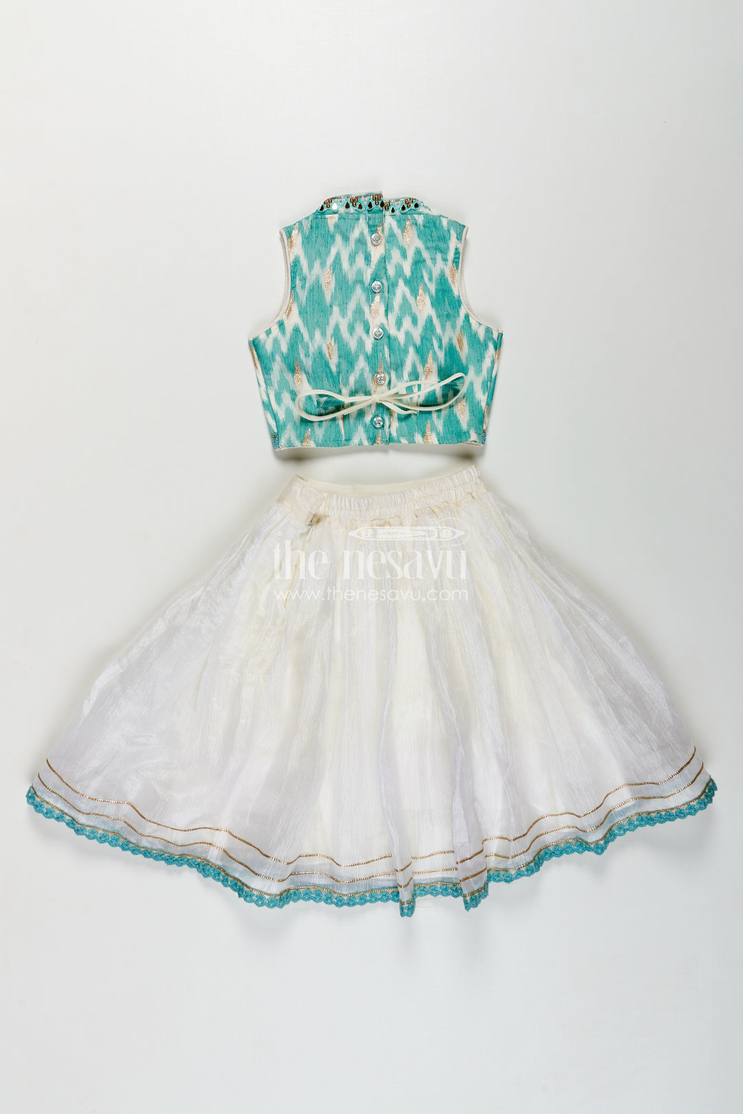 Girls Chinon Silk Latest Collection Lehenga Choli in Aqua Blue with Mirror Embroidery and Dupatta
