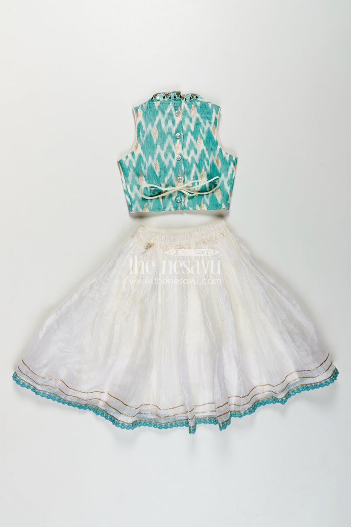 Girls Chinon Silk Latest Collection Lehenga Choli in Aqua Blue with Mirror Embroidery and Dupatta