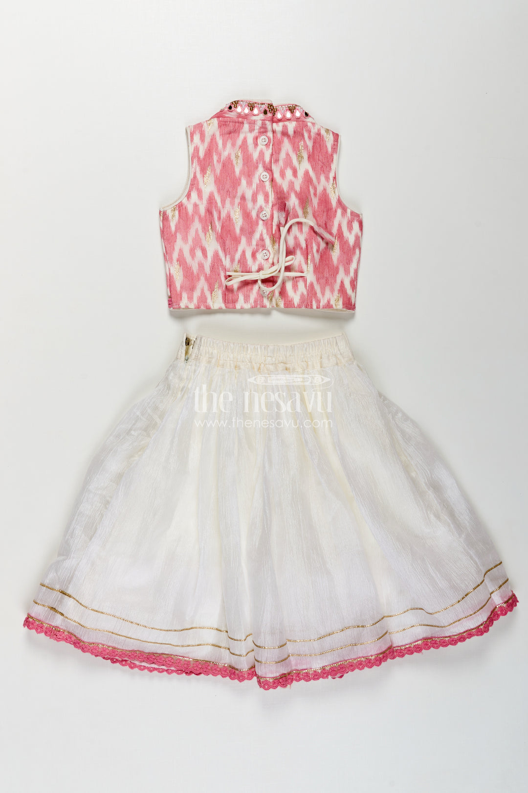 Girls Chinon Silk Stylish Party Wear Dresses Lehenga Choli in Pink with Mirror Embroidery and Tassels