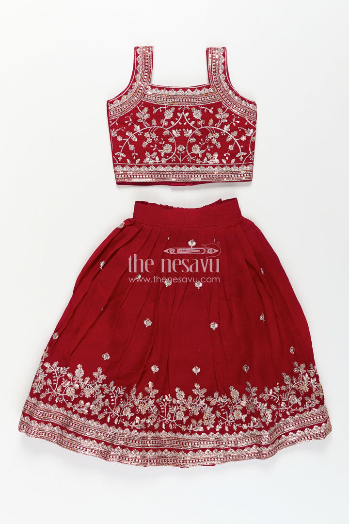 Girls Chinon Silk Party Wear Dresses Maroon Lehenga Choli Set with Embroidered Blouse and Dupatta