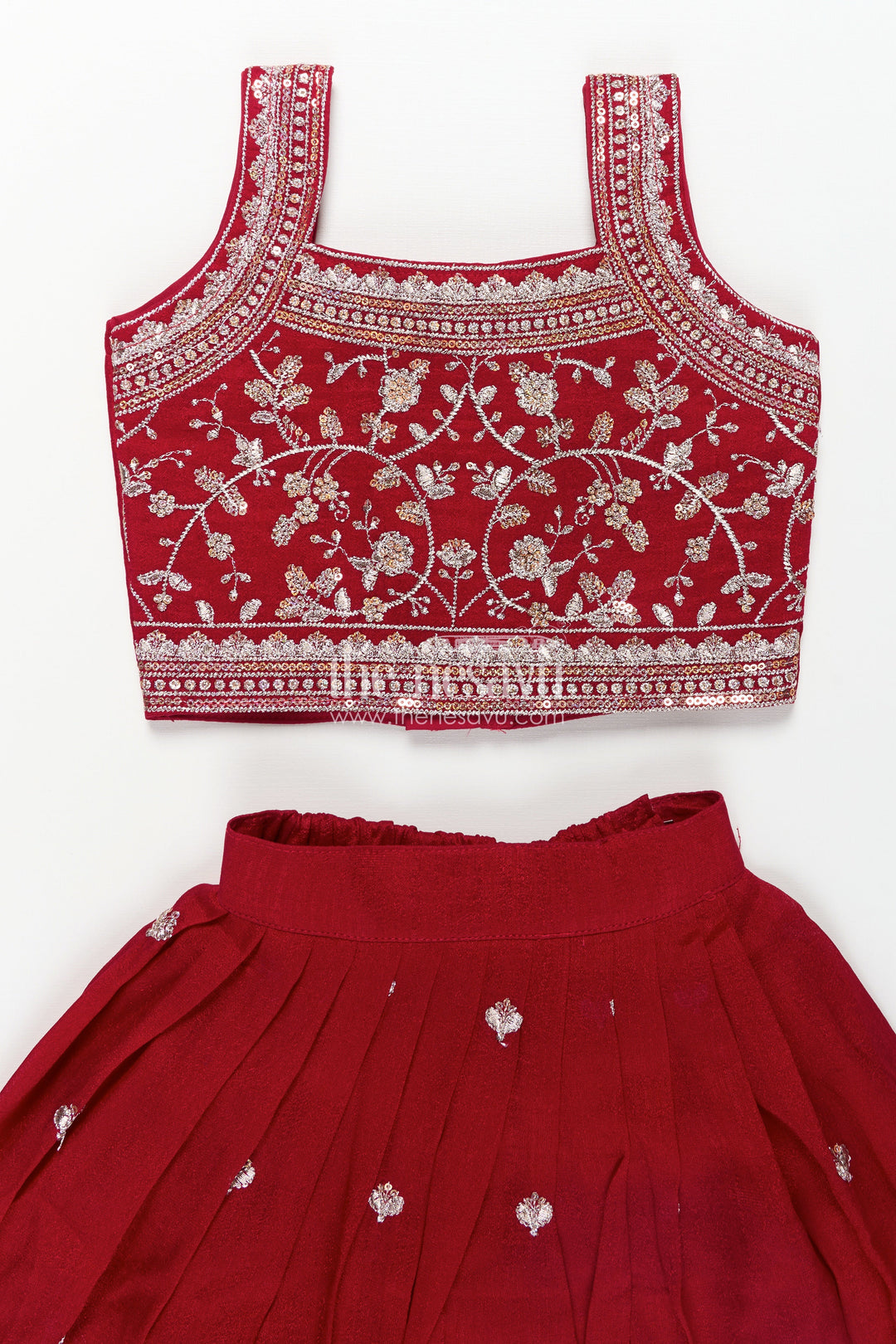Girls Chinon Silk Party Wear Dresses Maroon Lehenga Choli Set with Embroidered Blouse and Dupatta