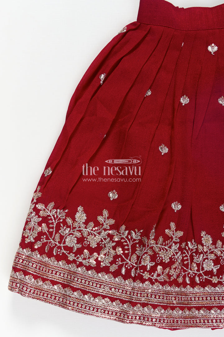 Girls Chinon Silk Party Wear Dresses Maroon Lehenga Choli Set with Embroidered Blouse and Dupatta