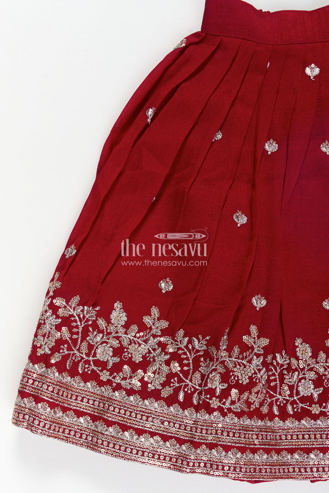Girls Chinon Silk Party Wear Dresses Maroon Lehenga Choli Set with Embroidered Blouse and Dupatta