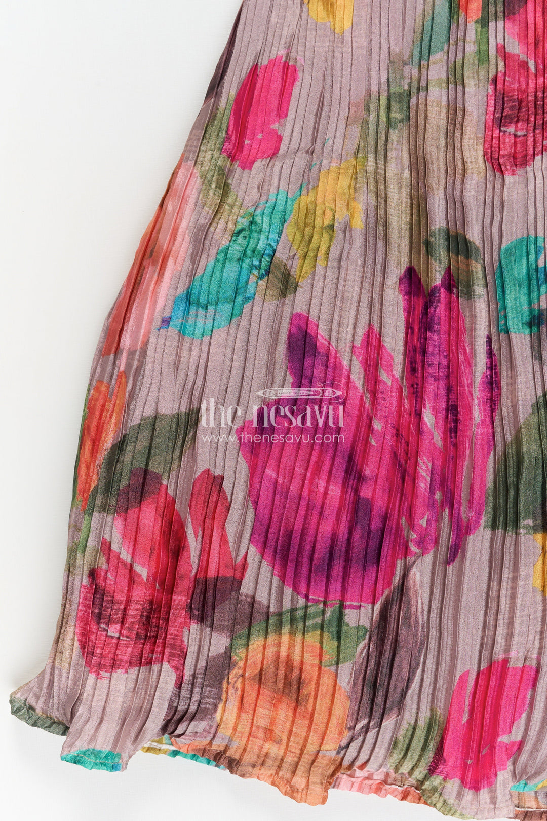 Girls Lehenga Dress for Party in Chinon Silk with Floral Digital Print and Embellished Crop Top