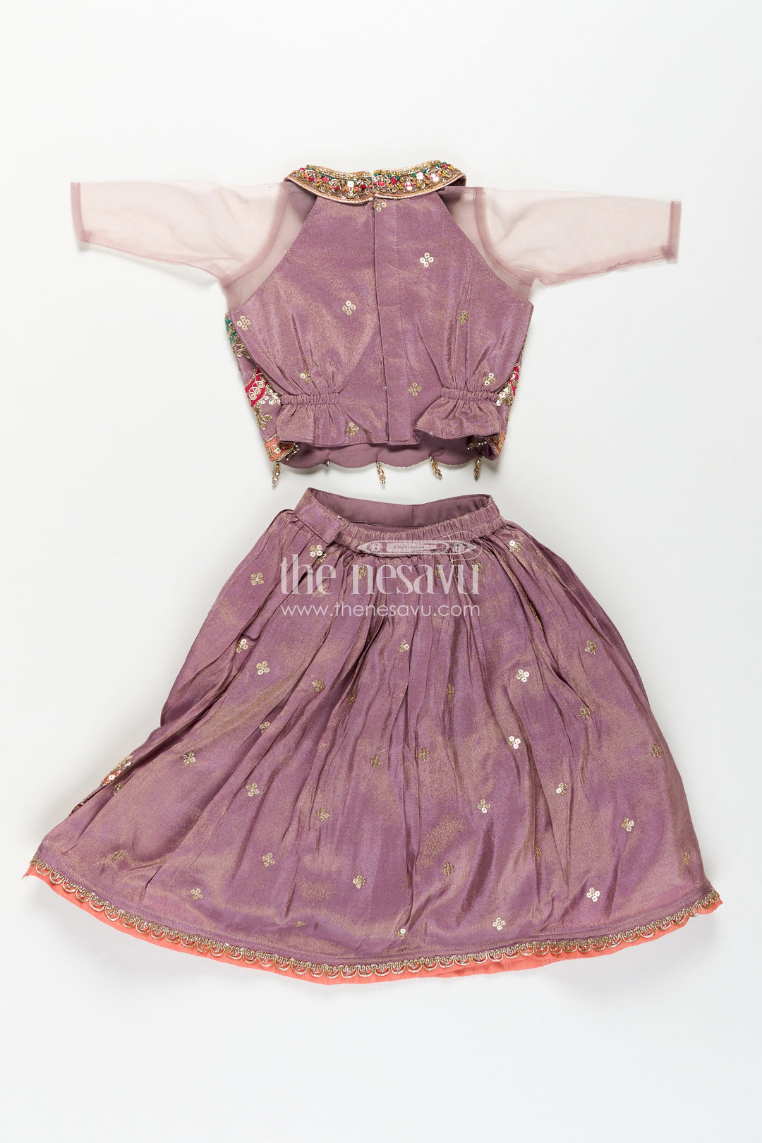 Girls Marriage Function Dress in Tissue Fabric with Sequin Embroidery and Designer Multicolor Yoke