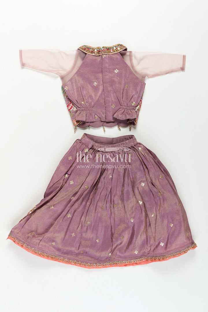 Girls Marriage Function Dress in Tissue Fabric with Sequin Embroidery and Designer Multicolor Yoke