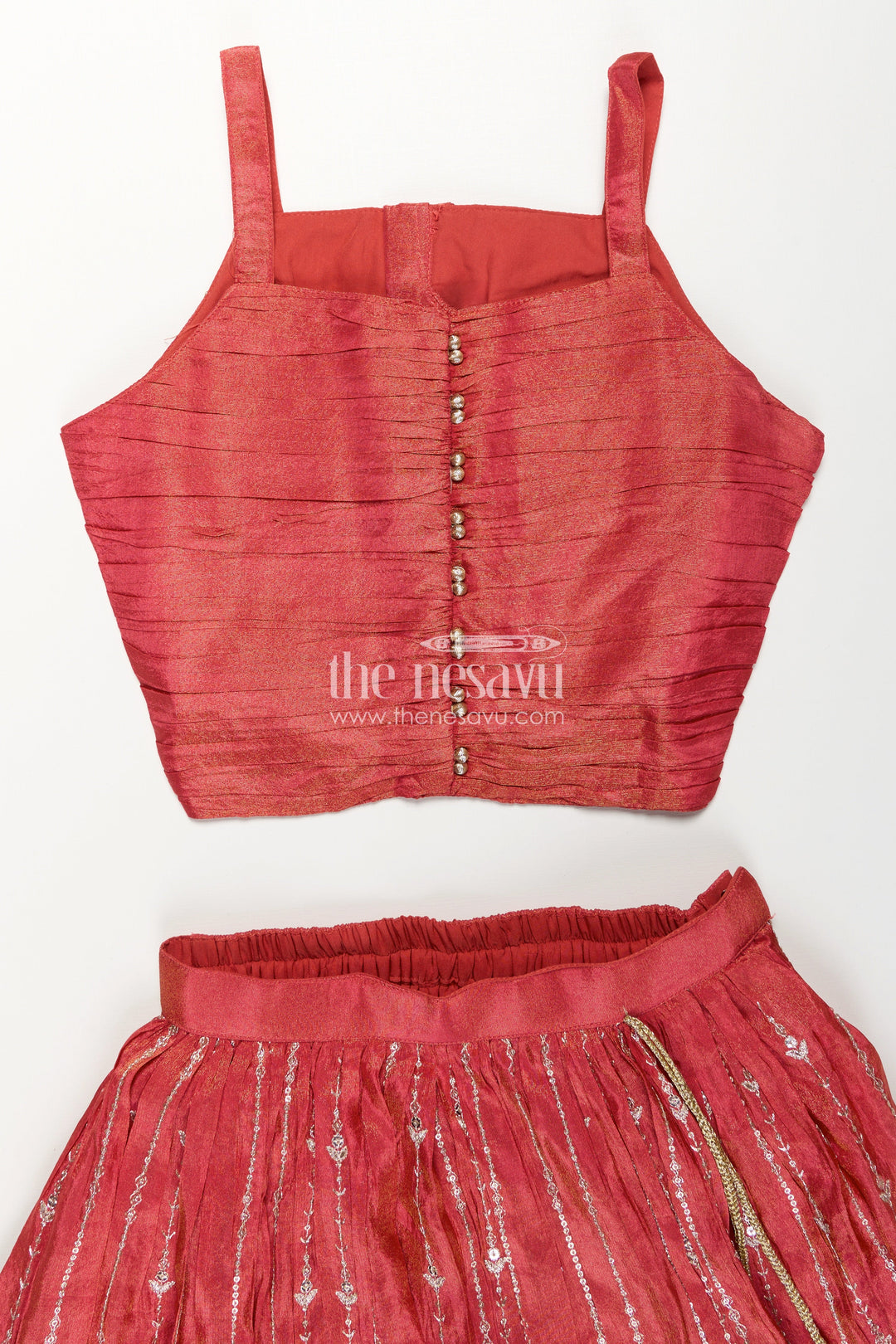 Girls Lehenga Choli Red Colour in Shimmer Silk with Embroidered Jacket and Flared Skirt