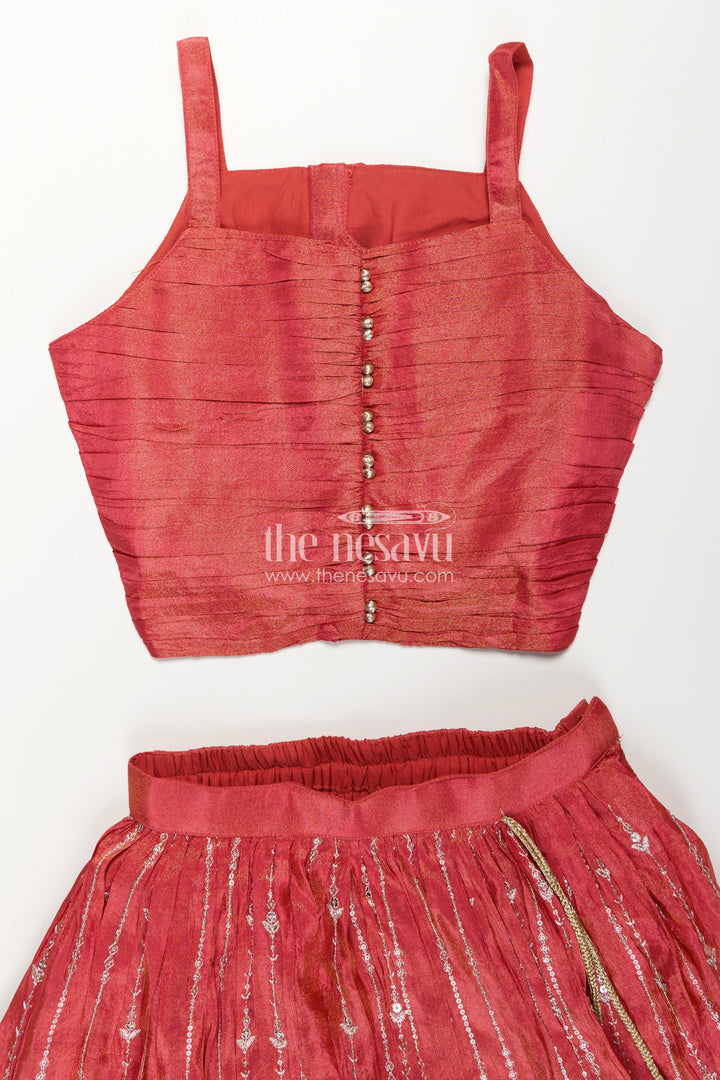 Girls Lehenga Choli Red Colour in Shimmer Silk with Embroidered Jacket and Flared Skirt