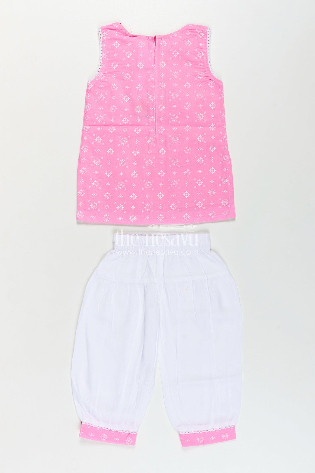 Girls Cotton Printed Pink Chudi Set with Stone Embellishment and Intricate Embroidery Accents