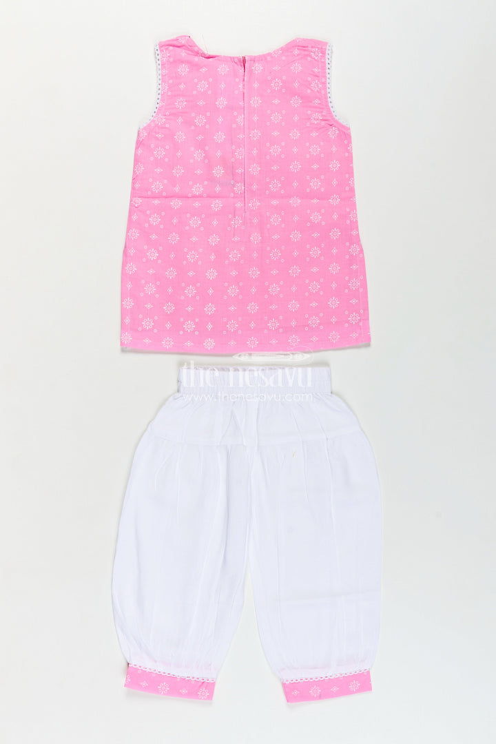 Girls Cotton Printed Pink Chudi Set with Stone Embellishment and Intricate Embroidery Accents