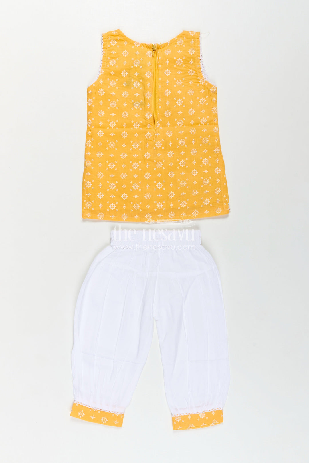 Girls Cotton Latest Chudi Set in Yellow with Stone Embellishment and Contrasting Dhoti Bottoms