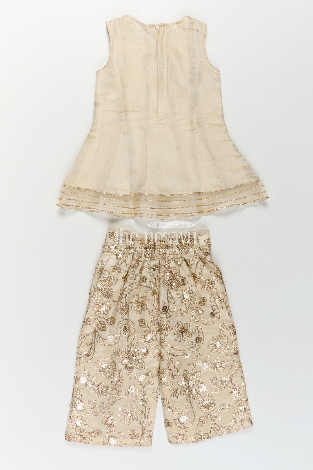 Girls White Infant Dress in Viscose Tissue with Embroidered Sequins and Designer Churidar Bottom
