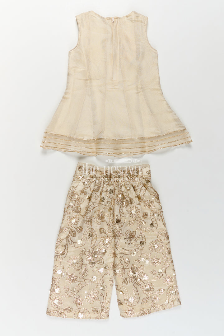 Girls White Infant Dress in Viscose Tissue with Embroidered Sequins and Designer Churidar Bottom