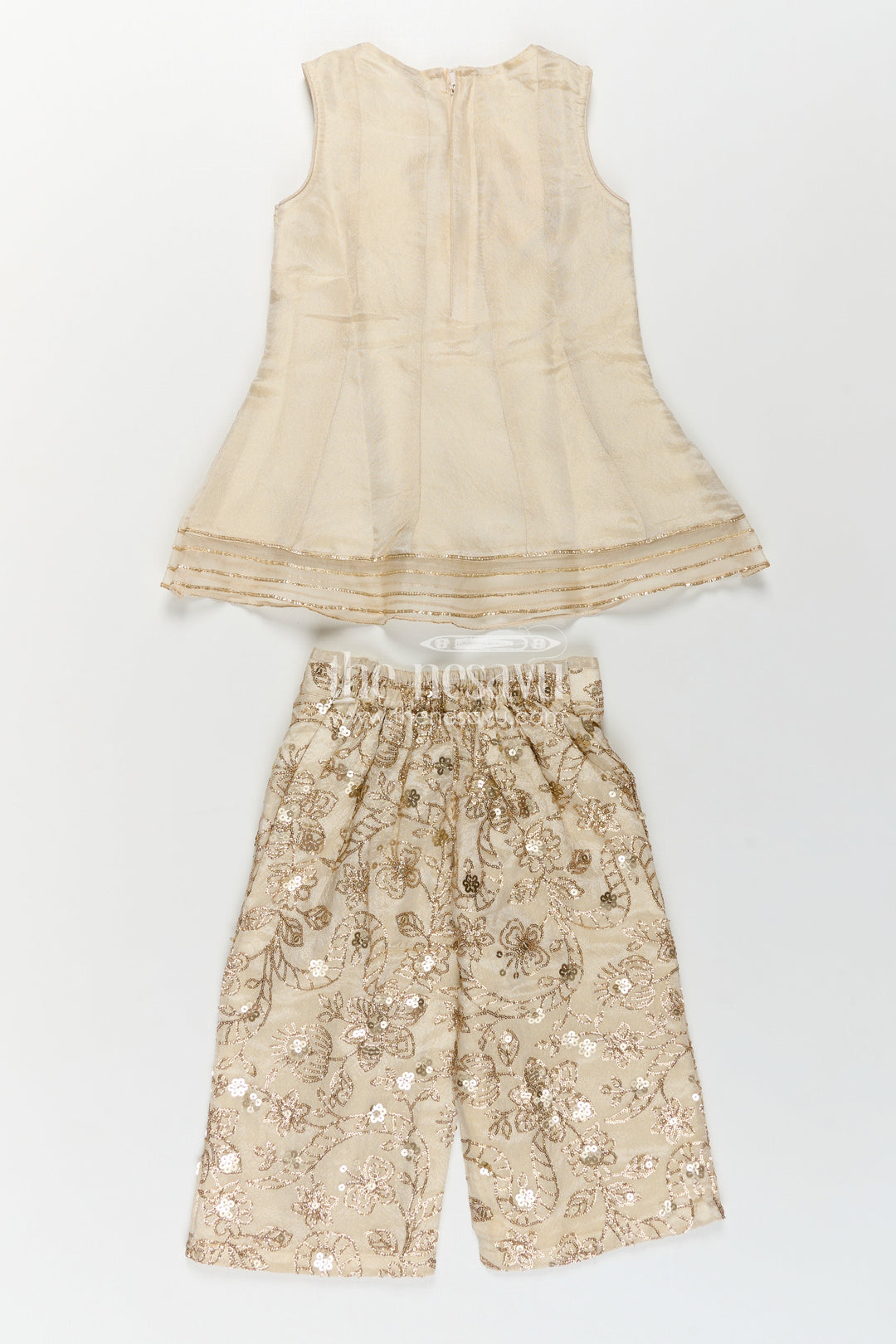 Girls White Infant Dress in Viscose Tissue with Embroidered Sequins and Designer Churidar Bottom