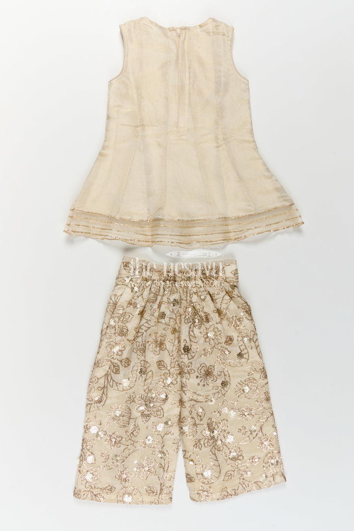 Girls White Infant Dress in Viscose Tissue with Embroidered Sequins and Designer Churidar Bottom