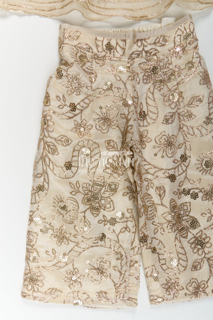 Girls White Infant Dress in Viscose Tissue with Embroidered Sequins and Designer Churidar Bottom