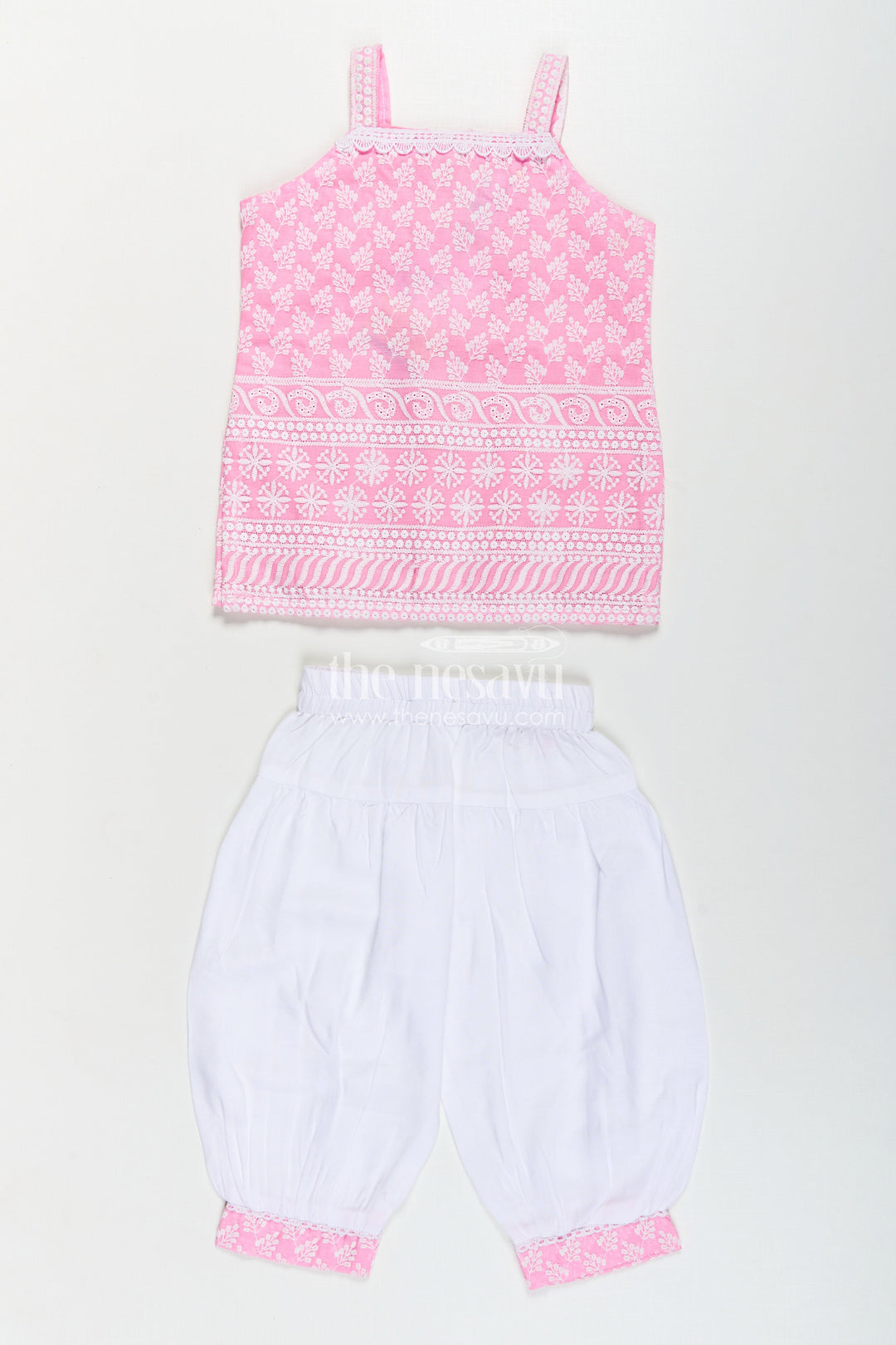 Girls Pink Colour Chudi Set in Cotton with Thread Embroidery Yoke and Elegant Dhoti Bottoms