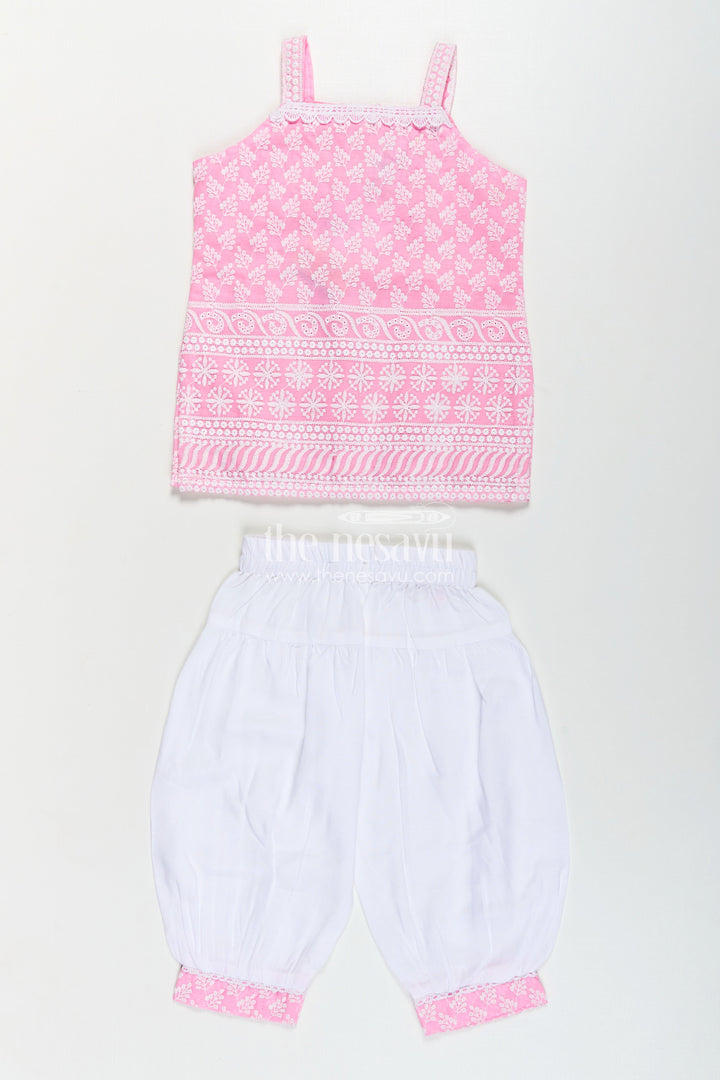 Girls Pink Colour Chudi Set in Cotton with Thread Embroidery Yoke and Elegant Dhoti Bottoms