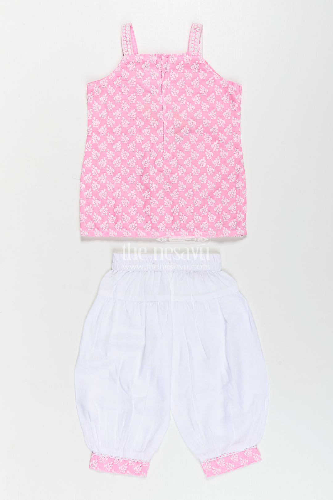 Girls Pink Colour Chudi Set in Cotton with Thread Embroidery Yoke and Elegant Dhoti Bottoms