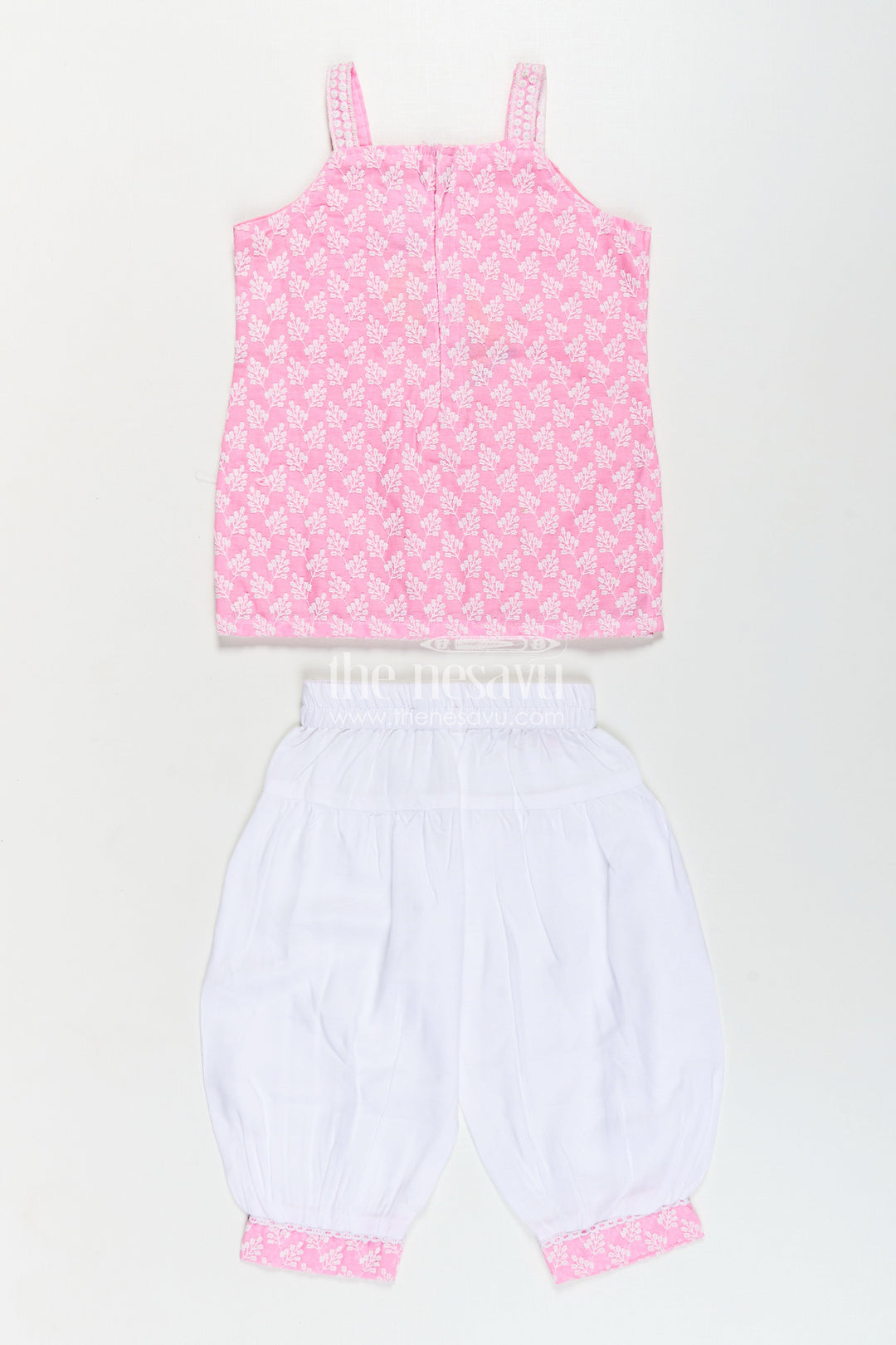 Girls Pink Colour Chudi Set in Cotton with Thread Embroidery Yoke and Elegant Dhoti Bottoms