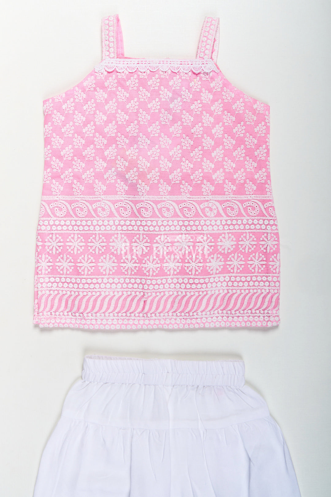 Girls Pink Colour Chudi Set in Cotton with Thread Embroidery Yoke and Elegant Dhoti Bottoms