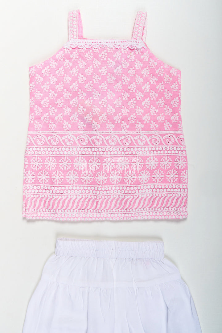 Girls Pink Colour Chudi Set in Cotton with Thread Embroidery Yoke and Elegant Dhoti Bottoms