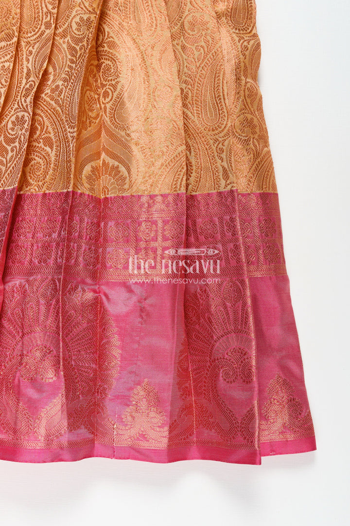 Dress Frock for Girls in Semi Silk with Pin-Tuck Yoke and Dual Tone Zari Border Skirt