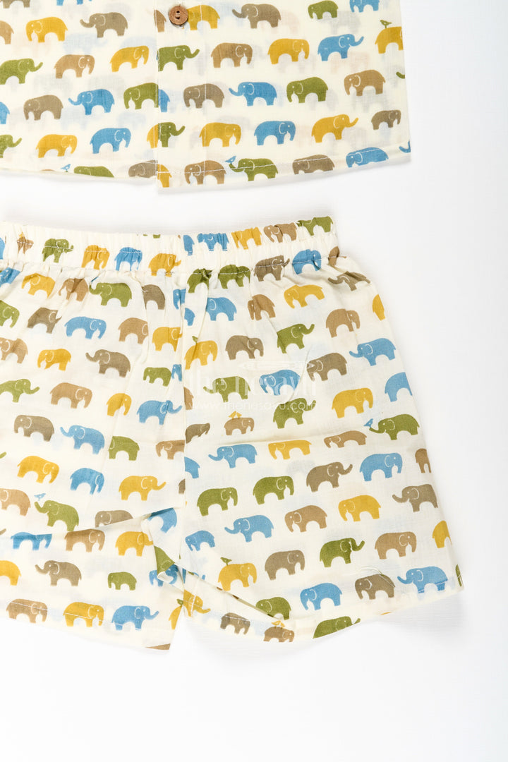 Boys Cotton Casual Wear Shirts Set with Elephant Digital Print and Matching Summer Shorts