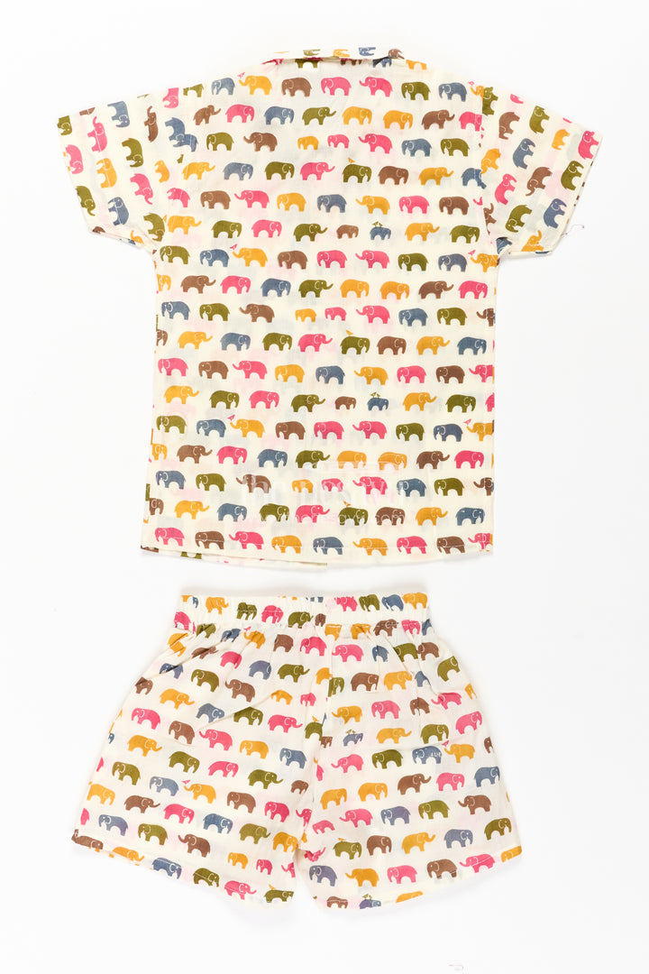 Boys Cool Casual Outfits in Cotton with Multicolor Elephant Digital Print Shirt and Shorts Set