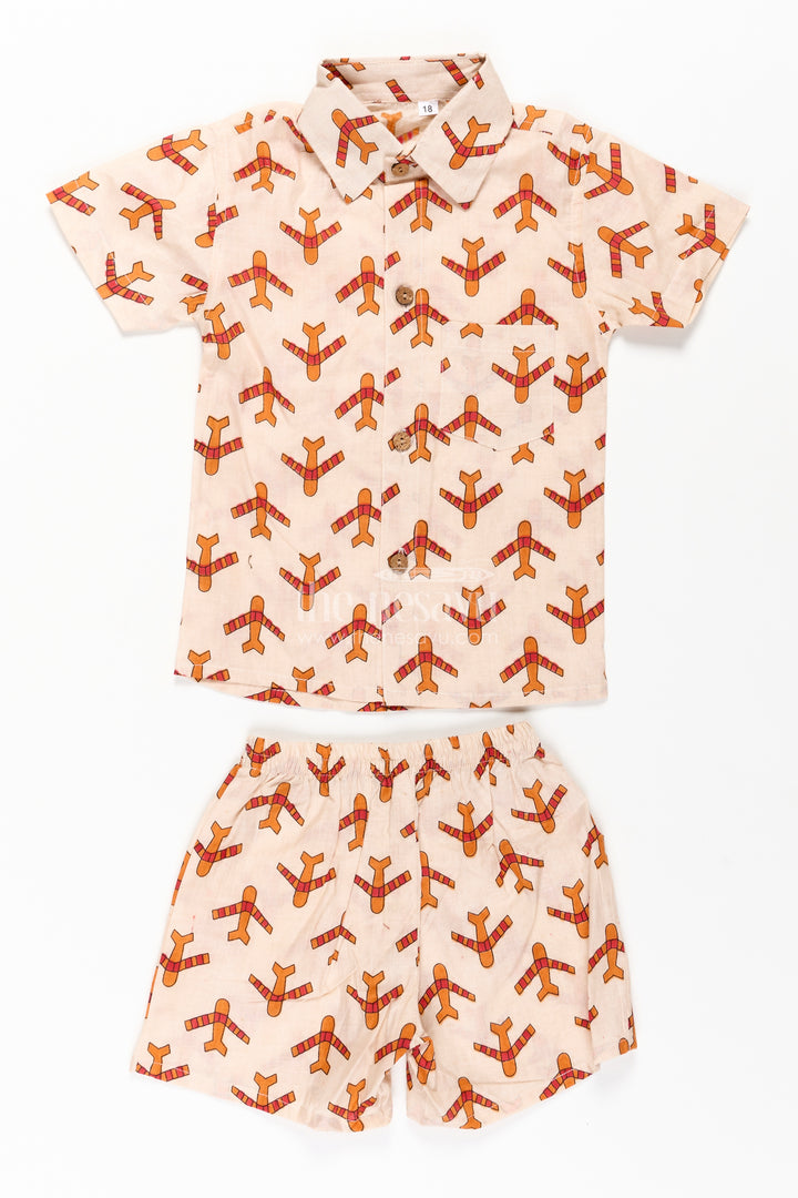 Boys Cotton Casual Dresses Set with Digital Print in Beige and Rust Tones for Everyday Style