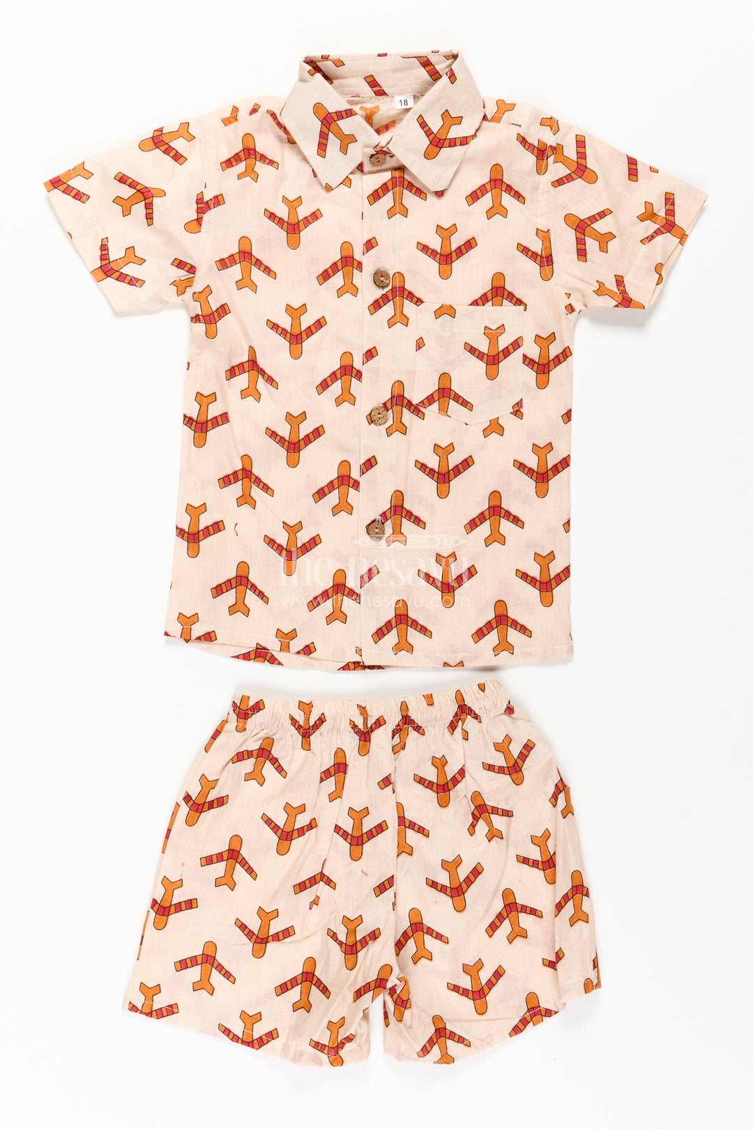 Boys Cotton Casual Dresses Set with Digital Print in Beige and Rust Tones for Everyday Style