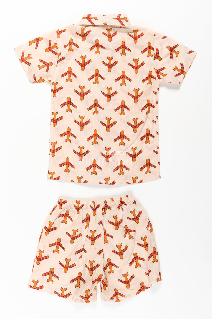 Boys Cotton Casual Dresses Set with Digital Print in Beige and Rust Tones for Everyday Style