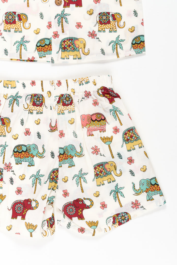 Boys Smart Casual Dress Set in Cotton with Elephant Digital Print and Short Sleeve Shirt