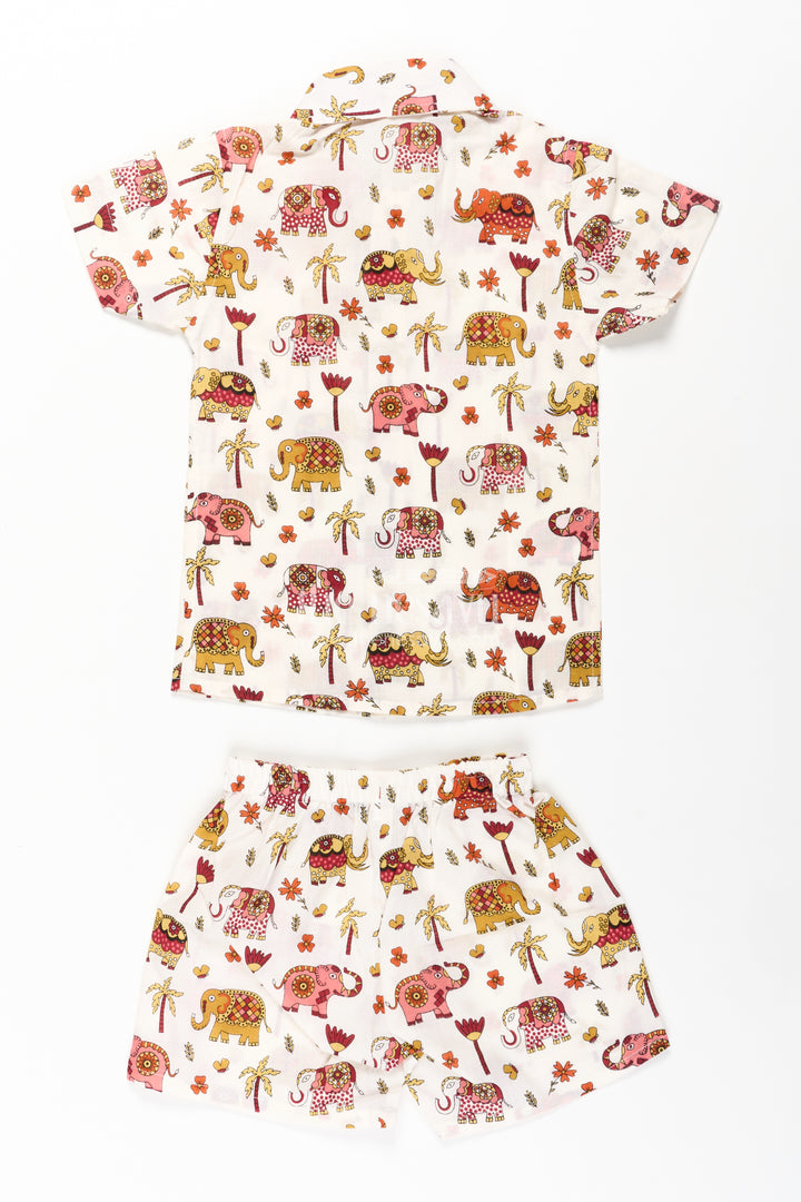 Boys Guys Casual Outfits in Cotton with Elephant Digital Print and Short Sleeve Shirt