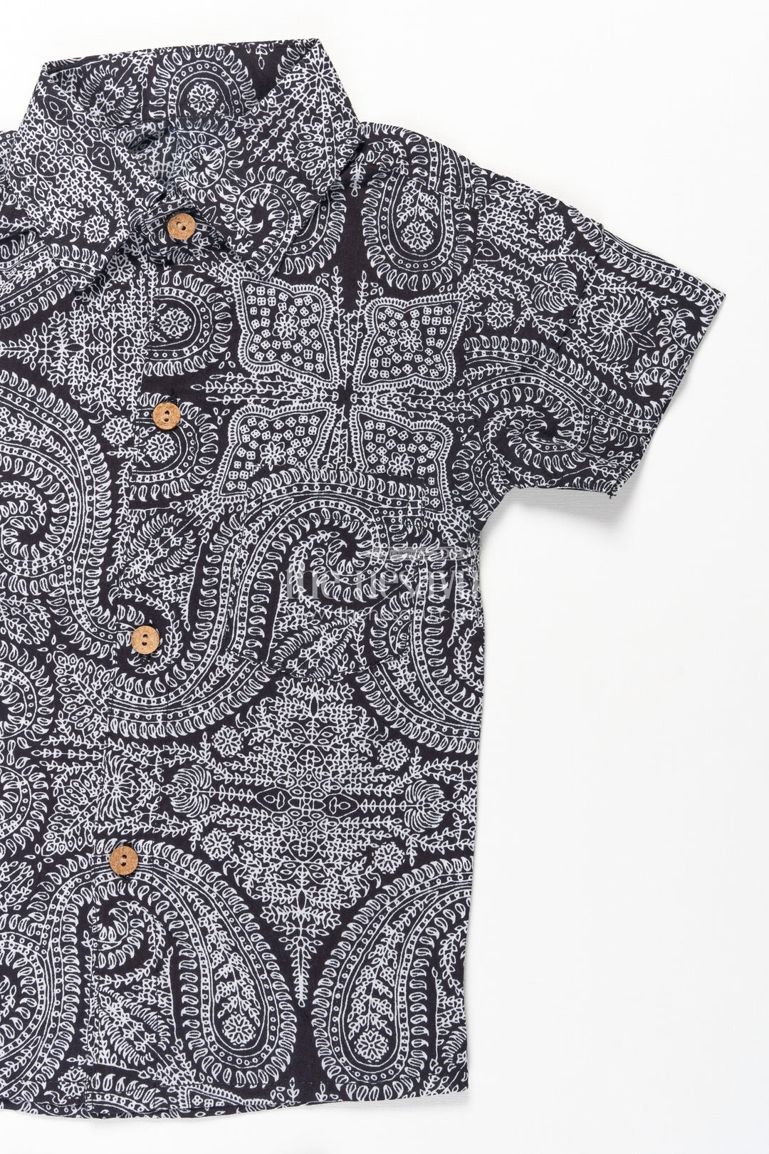 Boys Black Casual Dress Cotton Set with Paisley Digital Print Shirt and Matching Shorts