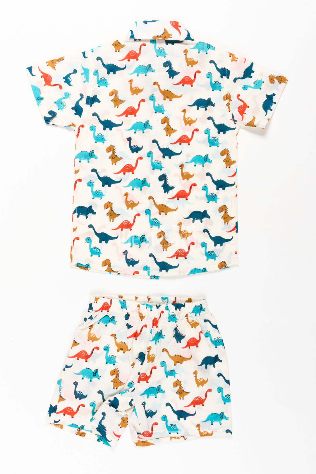 Boys Cool Casual Outfits for Guys in Cotton with Multicolor Dinosaur Print and Matching Shorts
