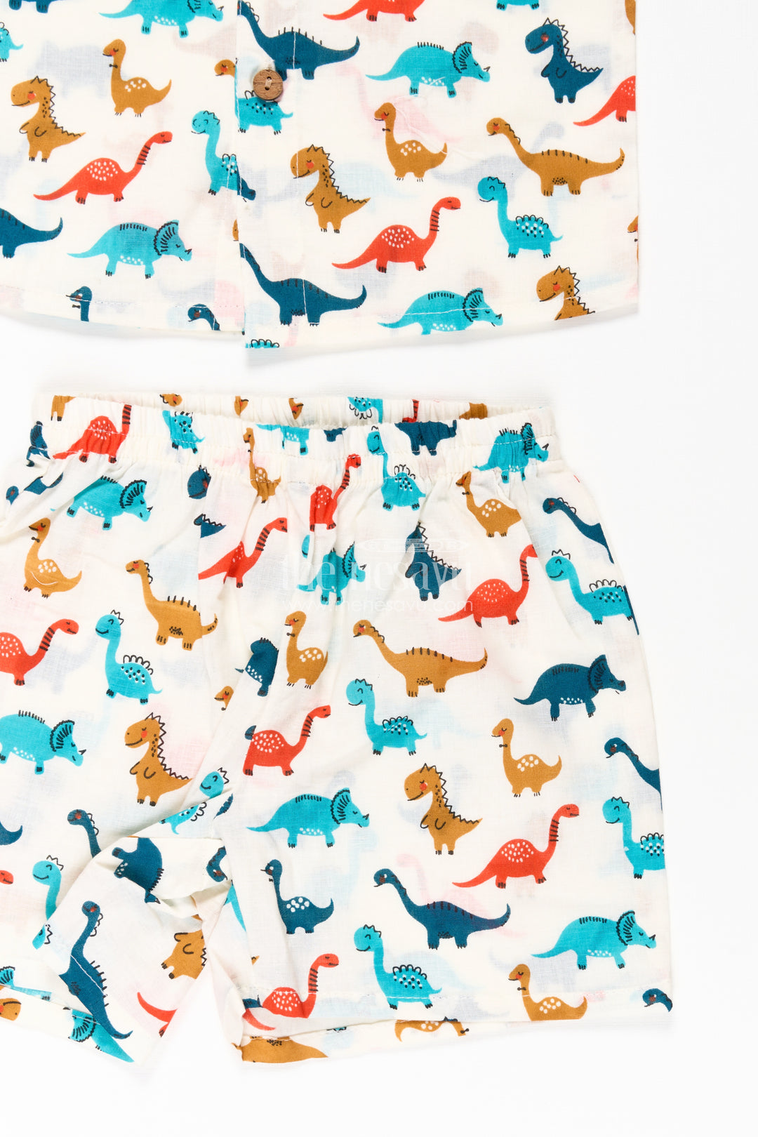 Boys Cool Casual Outfits for Guys in Cotton with Multicolor Dinosaur Print and Matching Shorts