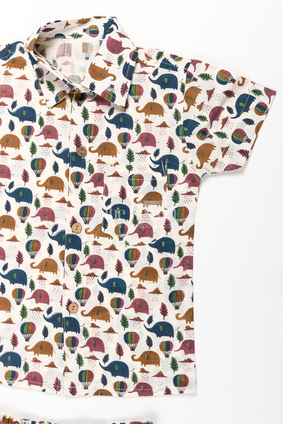 Boys Cotton Summer Dresses Casual Set with Earth-Tone Elephant and Balloon Print