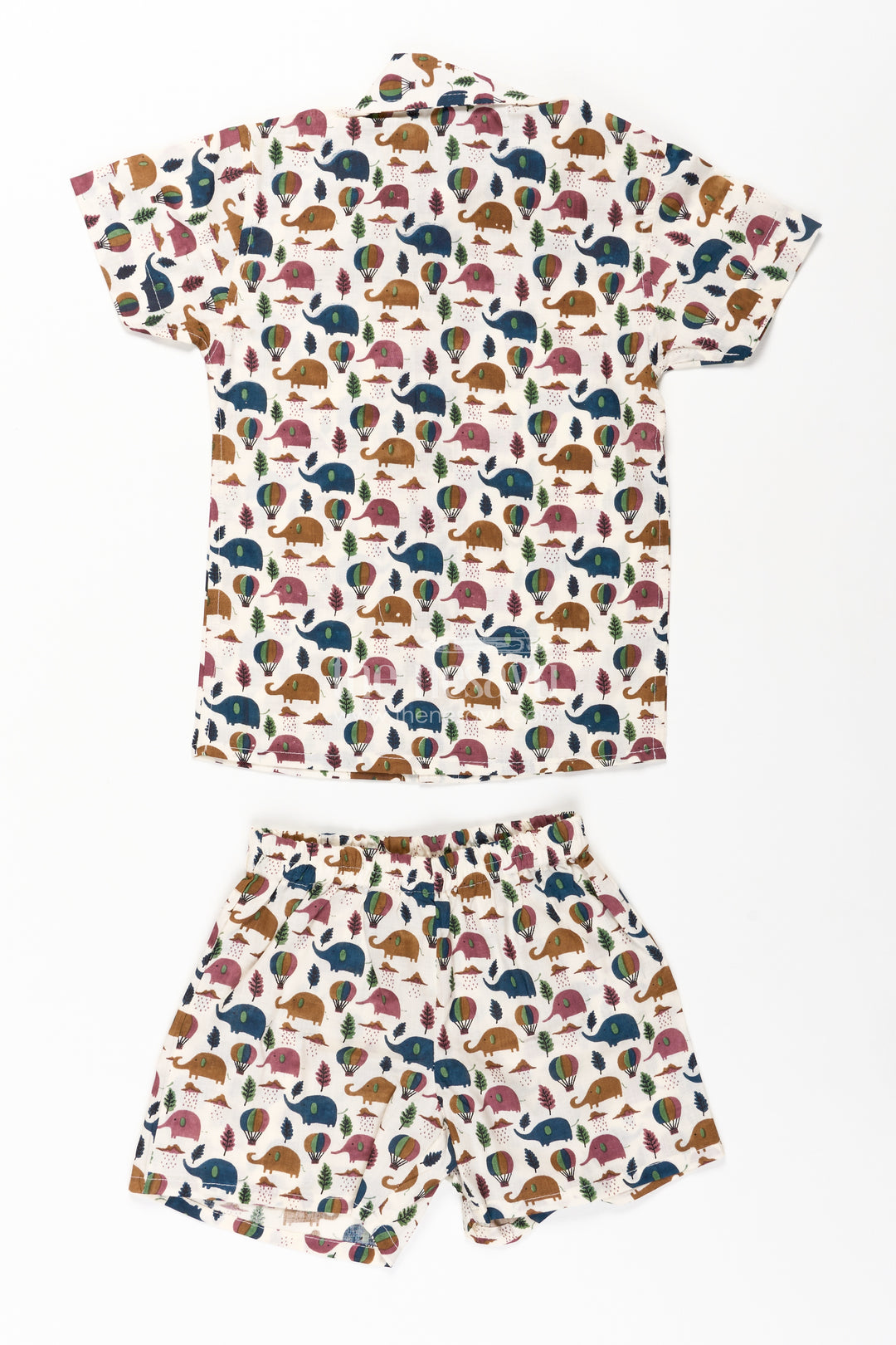 Boys Cotton Summer Dresses Casual Set with Earth-Tone Elephant and Balloon Print