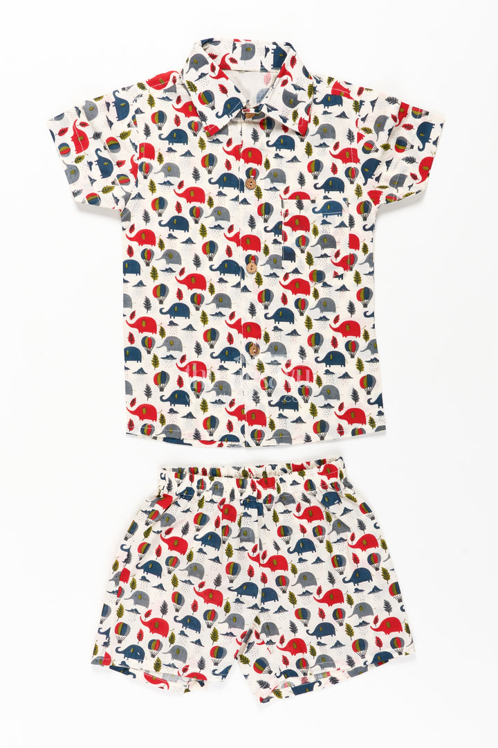 Boys Cotton Casual Shirts with Red and Navy Elephant and Balloon Prints on Soft Cotton Fabric